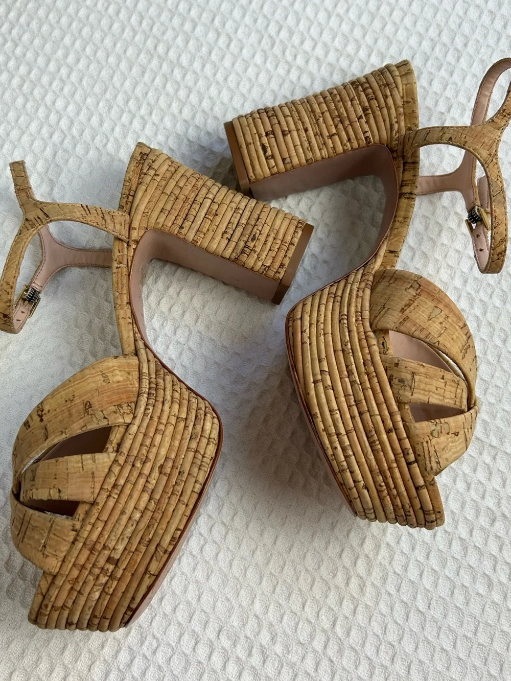 Schutz Darilia Cork Platform Sandals 8.5B Block Heel Ankle Strap